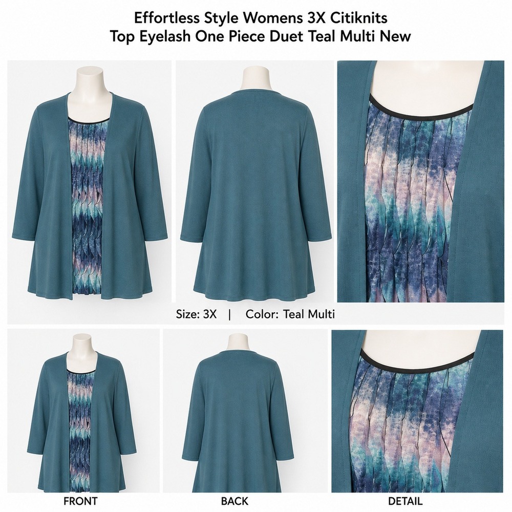 Effortless Style Citiknits Womens 3X Teal Multi Eyelash One Piece‎ Duet Top New